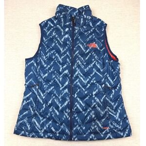 The North Face Women's 550 Goose Down Insulated Vest Blue White Ikat Print L